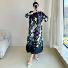 Luxury Floral Midi Dress - Truly Pleated 3/4 Sleeves