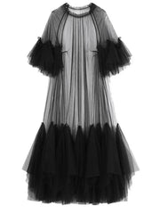 Elegant Ruffle Puff Sleeve Sheer Dress