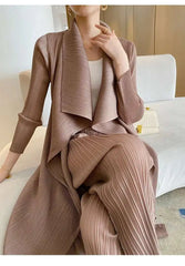 Elegant Drape Pleat Long Cardigan