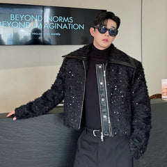 Men's Black Faux Fur Bomber Jacket