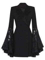 Luxury Blazer Dress With Lace Bell Sleeves