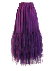 Plaid Asymmetric Tulle Pull-On Skirt