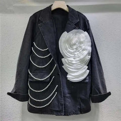 Luxury Black Denim Oversized Coat