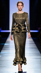 Peplum Ruffle Plissé Skirt Set