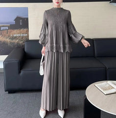 Flowy Plissé Blouse & Palazzo Pants