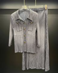 Washed Denim Plissé Skirt Set