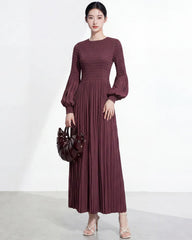 Balloon Sleeve Pleated Dress
