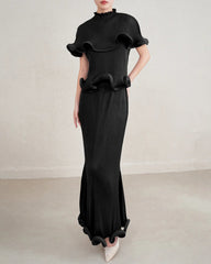 Sculptural Ruffle Plisse Skirt Set