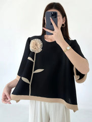 Luxury Flower Pleated Blouse Top