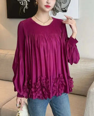 Luxury 3D Floral Pleated Top