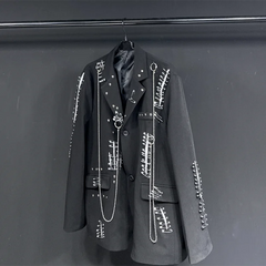 Men's Luxurious Blazer with Safety Pins and Chains