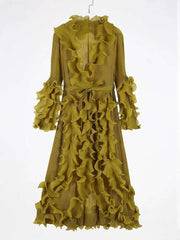 Truly Plissé Ruffle Long Coat