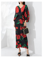 Truly Pleated Floral Ruched Midi Dress