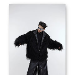 Men's Faux-Fur & Faux-Leather Bomber Jacket