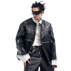 Men's 2 Piece Faux Leather Zip Jacket & Pants Set