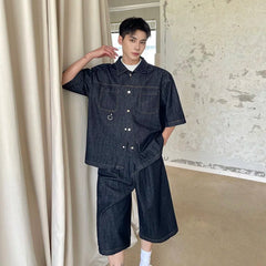 Men's High Society Denim Shirt and Long Shorts Set