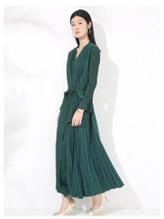 Luxury Pleats Wrap Dress with Sleeves