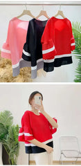 Truly Pleated Stripe 3/4 Sleeve Top