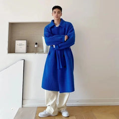 Blue Wool Blend Trench Coat for Men