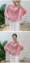 Luxury Pleated Ruffle Cuff Blouse
