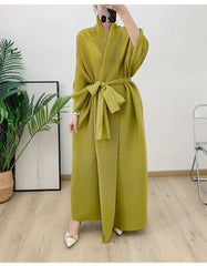 Couture Plissé Pleated Belted Robe Coat