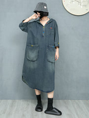 Japanese Denim Luxe Hoodie Sweatshirt Dress