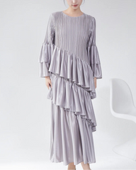 Elegant Bell-Sleeve Plissé Dress