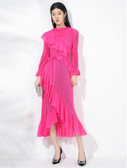 Luxe Micro-Pleated Ruffle Dress