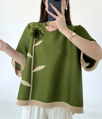 Luxury Flower Pleated Blouse Top