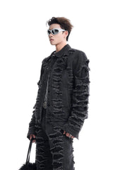 Men's 2 Piece Stacked Ultra Destroyed Jacket & Jeans Set