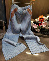 Luxury Denim Pleated Set