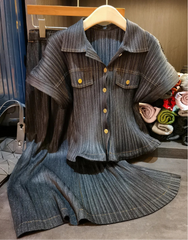 2-Piece Pleated Denim Set