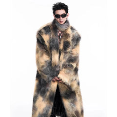 Men's Extra Long Faux Mink Coat with Scarf