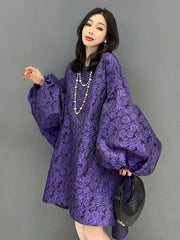 HEYFANCYSTYLE Purple Puff Sleeve Batwing Dress