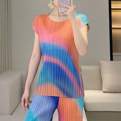 Casual Plissé Pants & Blouse Set