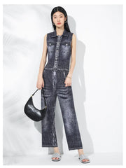 Plissé Pleated Denim-Inspired Pants Set