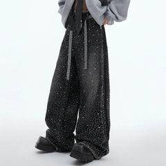 Men's Japanese Streetwear Rhinestone Baggy Jeans