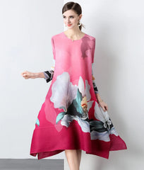 Luxe Casual Floral Pleats Dress