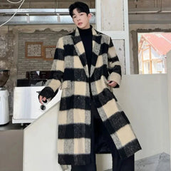 Men’s Plaid Wool Blend Trench Coat