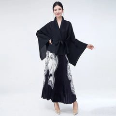 Luxe Black Wrap Top & Pleated Skirt Set