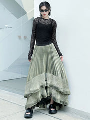 Metallic Asymmetric Pleated Skirt