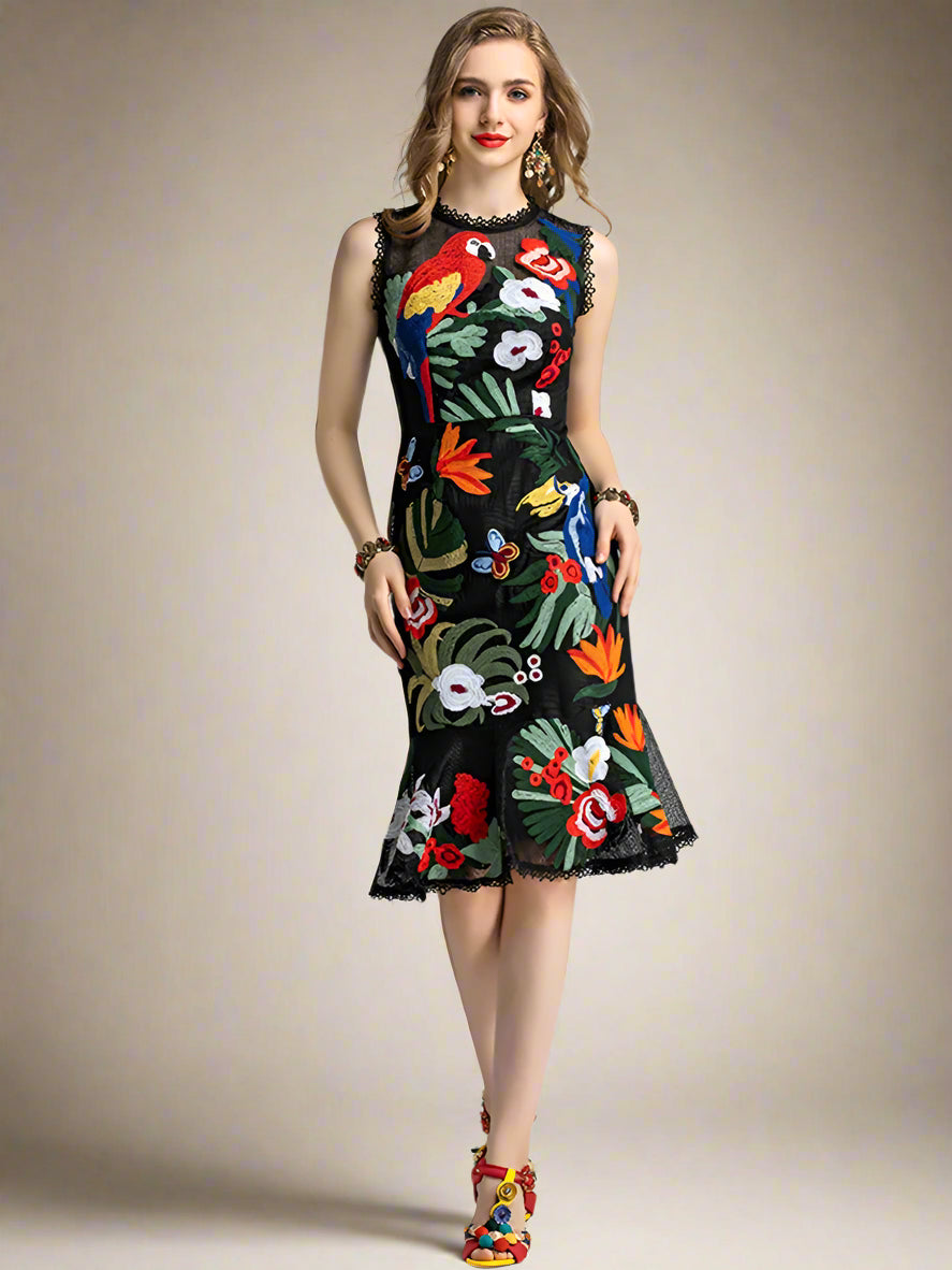 Floral Embroidered Sleeveless Dress