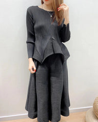 Formal Plissé Peplum Skirt Set