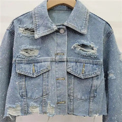 Women's Denim Embellished Cropped Jacket