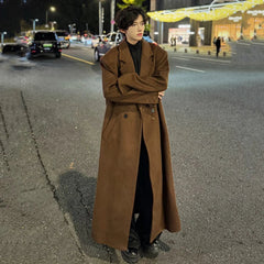 Men's Brown Extra Long Wool Blend Coat