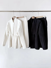 Quilted Pleated Jacket & Skirt