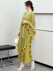 Sculptural Plissé Cape Kaftan