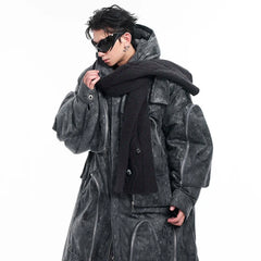 Men's Luxury Streetwear Techwear Hooded Long Jacket