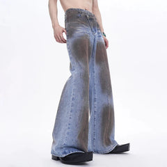 Men's Black Dyed Wide-Leg Streetwear Jeans