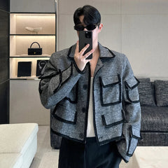 Men's Textured Utility Cargo Tweed Jacket